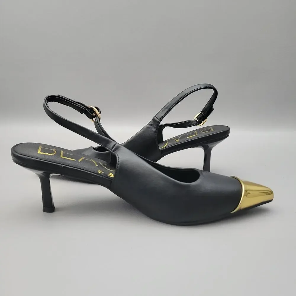 Beach by Matisse slingback pumps pointed gold-plated metal Cap Toe Size 9